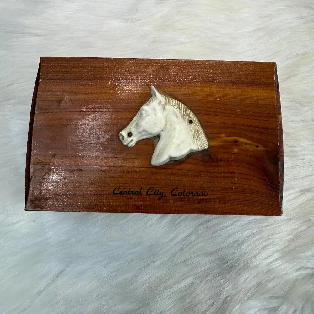 Vintage Central City, Colorado Wooden Box w/ Horse Made in USA